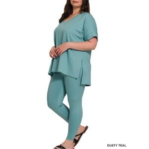 Plus brushed dty microfiber Top & Legging Set Dusty Teal NEW